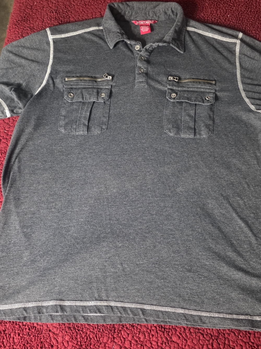 Montage by Mon Cheri Men’s Charcoal Gray Short Sleeve Polo with Chest Pockets, L